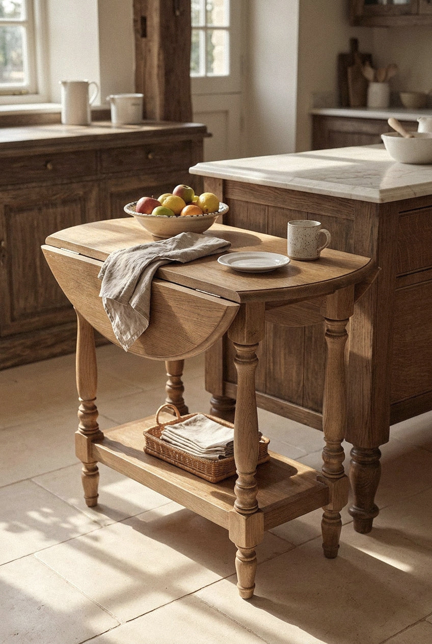 Prof. A | Solid Wood Oak Drop Leaf Table Folding Table with Shelf