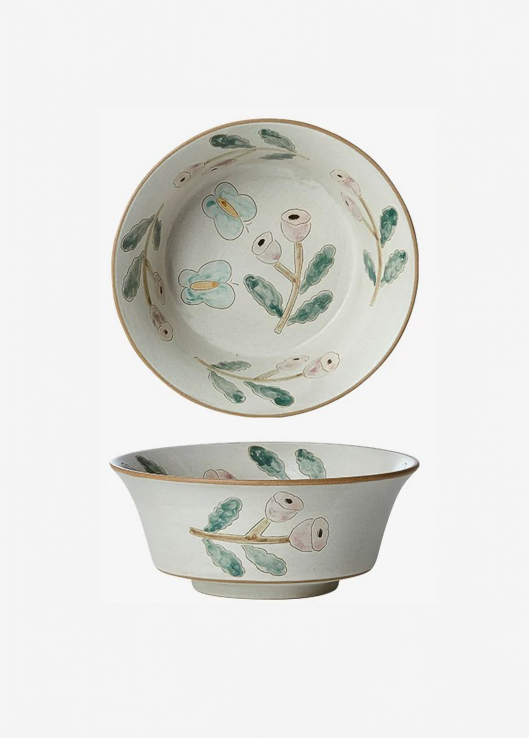 ceramic bowls with floral patterns, one with a full view and the other with a partial view focusing on the rim.
