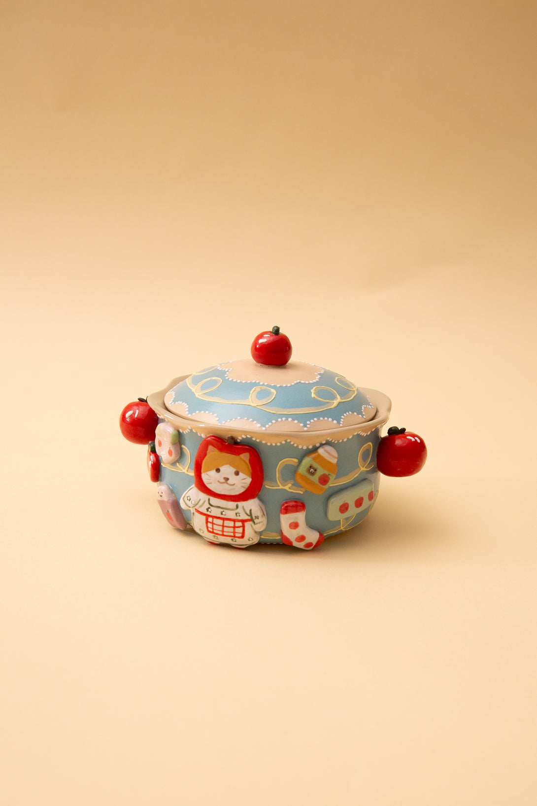 ceramic bowl with cartoon character on a beige background