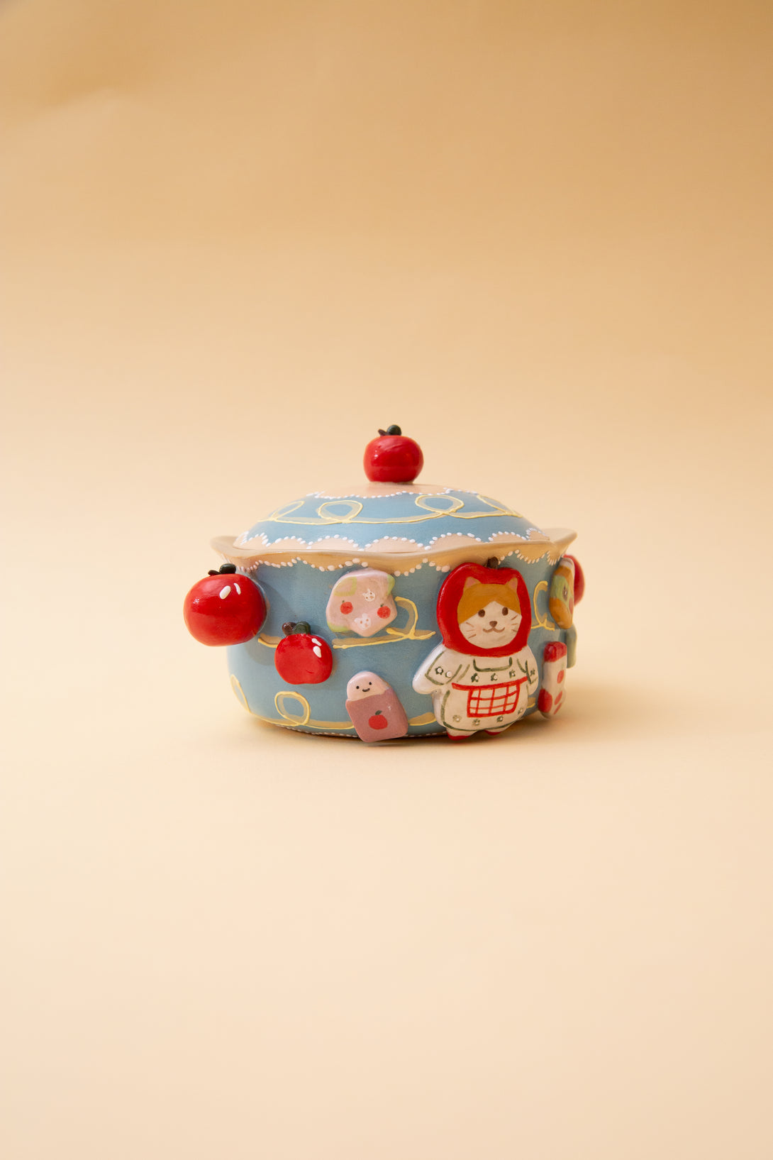 ceramic bowl with cartoon characters on a beige background